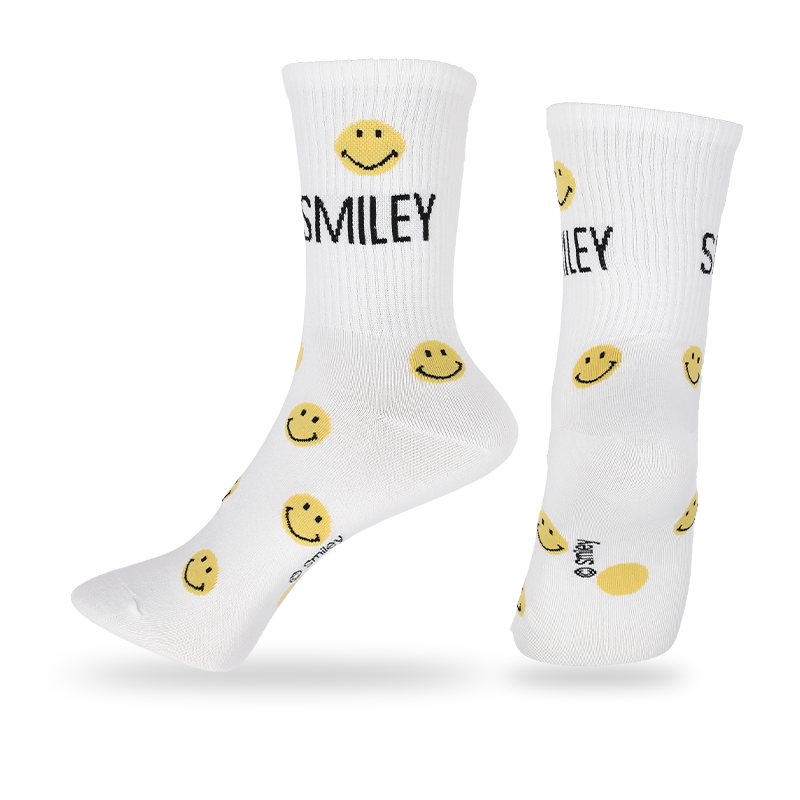 Les hommes en gros anti-bactéries et l'absorption de la transpiration offrent des propriétés d'évacuation de l'humidité pour un confort accru chaussettes décontractées à motifs souriants