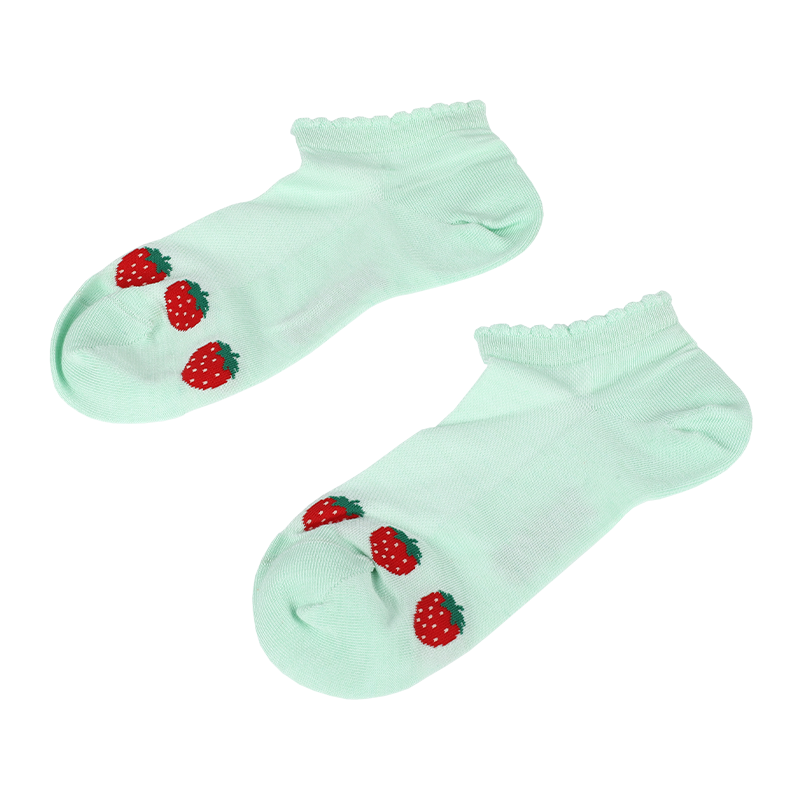 En gros personnalisé dames maille respirante fraise à motifs Y-cousu talon bas baskets cheville chaussettes bonneterie