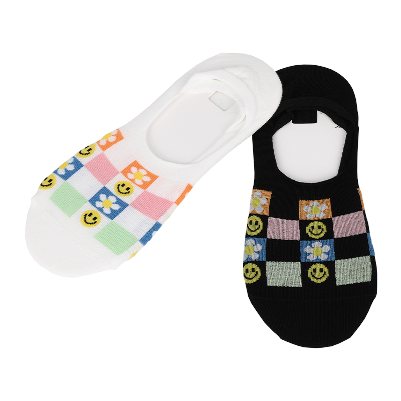 ODM emoji fait face à des chaussettes invisibles en bateau invisible à motif à carreaux avec du silicone antidérapant