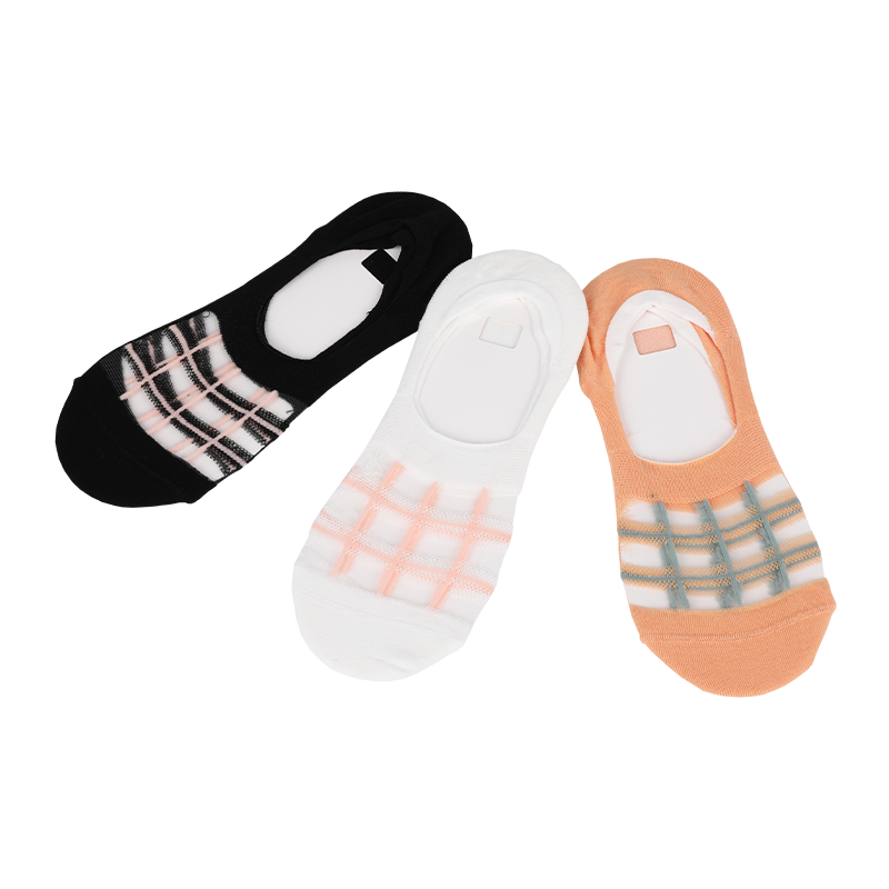 OEM ladies jacquard nouveauté motif à carreaux transparent bateau invisible chaussettes sans couture avec silicone anti-dérapant à l'intérieur du talon