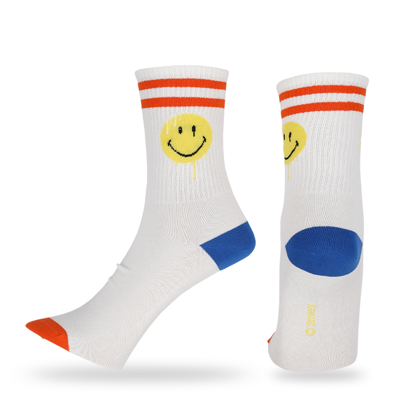 Chaussettes décontractées à motif smiley emoji à la mode pour hommes, qui sont fabriquées avec du coton de haute qualité, de sorte que les chaussettes sont douces, confortables, durables, respirantes et chaudes.