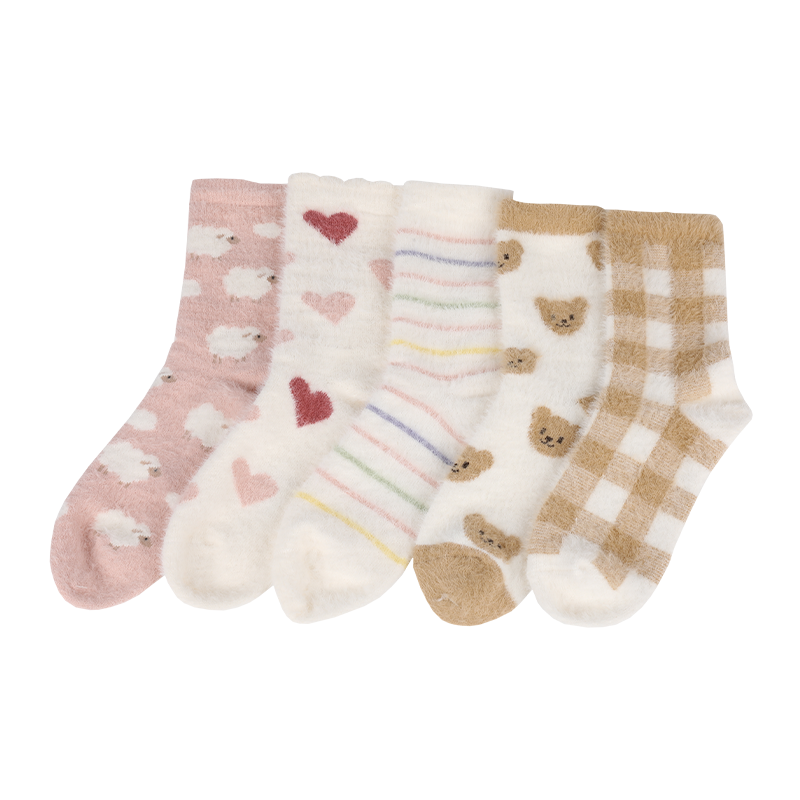 Velours doux duveteux artificiel fil de cheveux de vison hiver épais thermique chaud invisible orteil chaussettes
