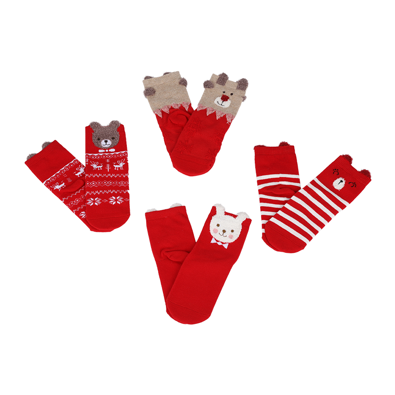 Enfants mode coton riche jacquard conception 3D mignon plumes animaux visage tube chaussettes avec oreilles 3D sur la trépointe