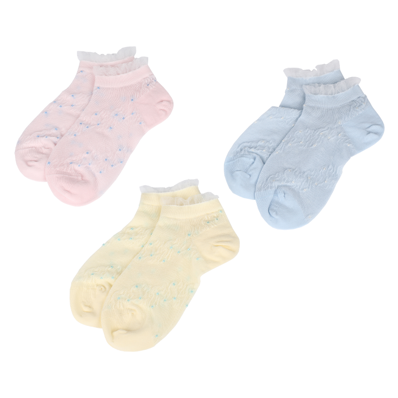 Vente en gros ou sur mesure pour enfants saison d'été maille respirante et chaussettes fines à motif en relief avec dentelle